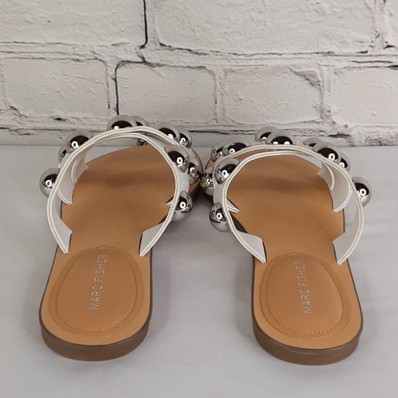 MARC FISHER 'BRYTE' DOMÈ STUDD CRISS~CROSS FLAT SLIP ON SLIDE SANDALS WHITE 7 - Picture 7 of 16